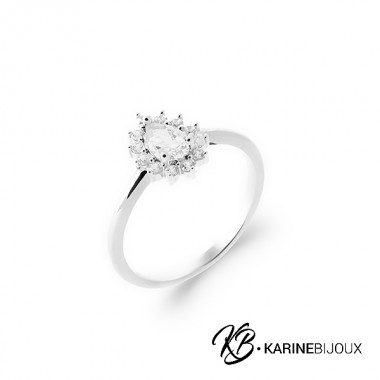 Bague halo et oxydes argent...