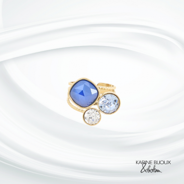 Bague cristal bleu en acier...