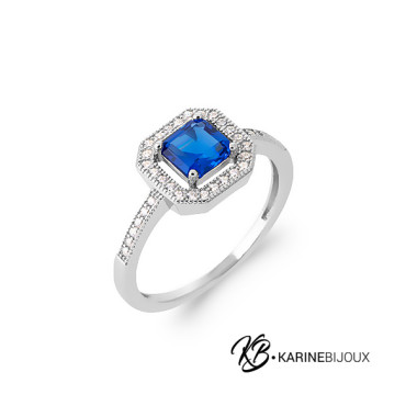Bague halo bleu argent...